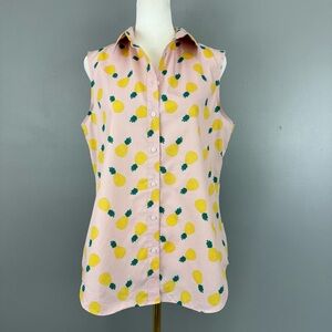 LANDS' END Size 10 Pineapple Print Sleeveless Top Women’s No Iron Supima Cotton